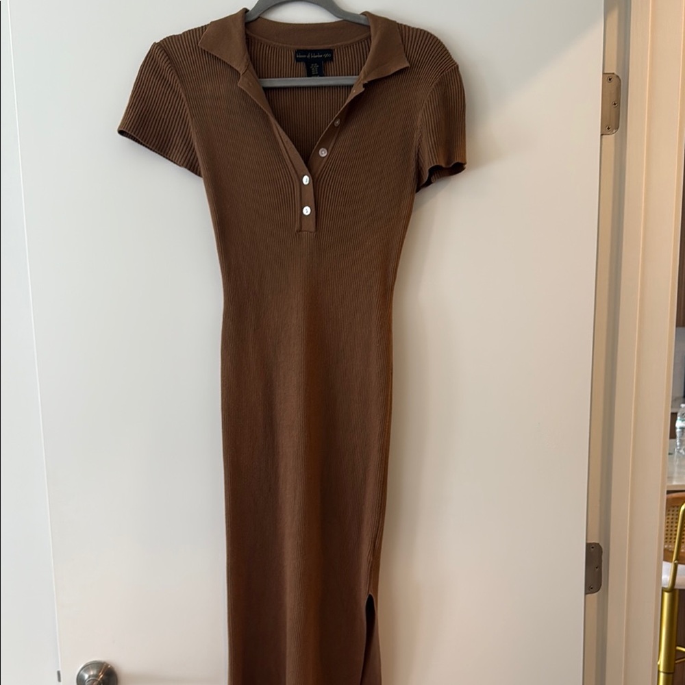 House of Harlow 1960 Brown Ribbed Polo MIDI Dress